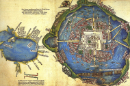 Mapa de Nuremberg, 1524. Es el primer mapa que muestra como era la ciudad de México- Tenochtitlán a la llegada de los españoles.