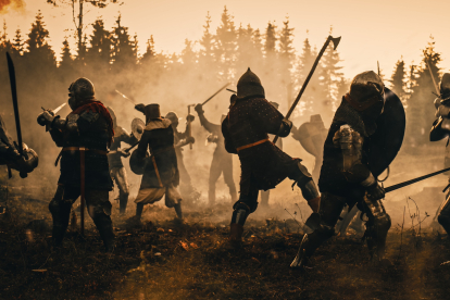 Recreación contemporánea de una batalla vikinga.