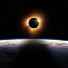 Montaje digital de cómo se vería un eclipse solar total desde el espacio exterior.