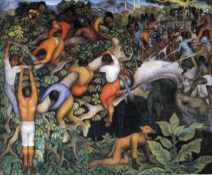 Entrando a la ciudad (1930), de Diego Rivera. Fresco en el Palacio de Cortés, en Cuernavaca, Morelos.
