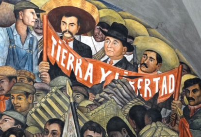 Detalle del mural de Diego Rivera alusivo al ideal zapatista de “Tierra y Libertad”. Para unos historiadores la lucha que iniciaron Villa y Zapata fue ‘interrumpida’ por Obregón y Carranza.